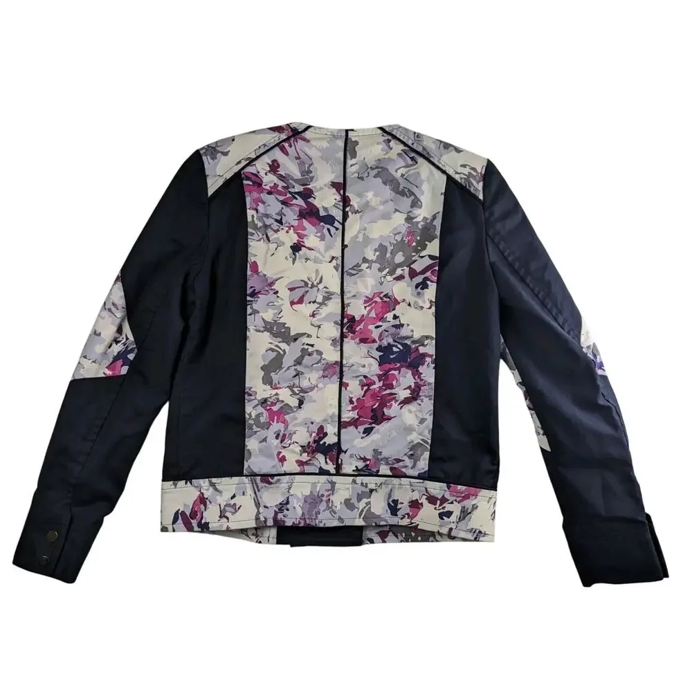 Adrianna Papell Moto Jacket Womens 8 Pink Blue Purple Camo Zip Up Long Sleeve‎